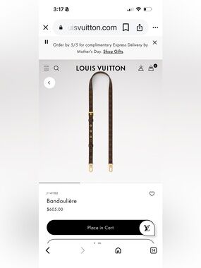 Louis Vuitton Brown Monogram Bandoulière Strap with shoulder pad